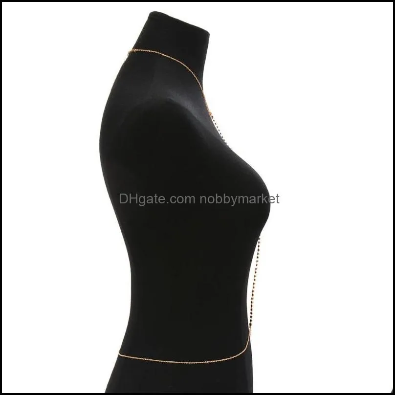 Other Fashion Net Harness Rhinestone Chain Necklace Golden Color Waist Women Jewelry Sexy Bikini Metal Body