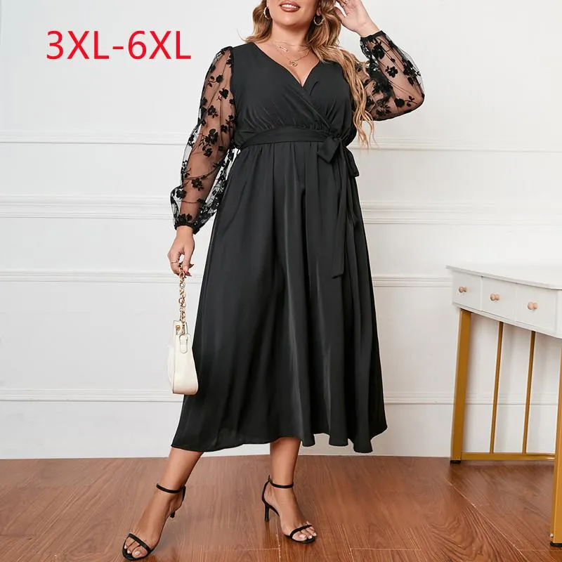 Robes grande taille pour femmes, vêtements à la mode, manches longues, dentelle ample, transparente, 3XL 4XL 5XL 6xlPlus, 2022