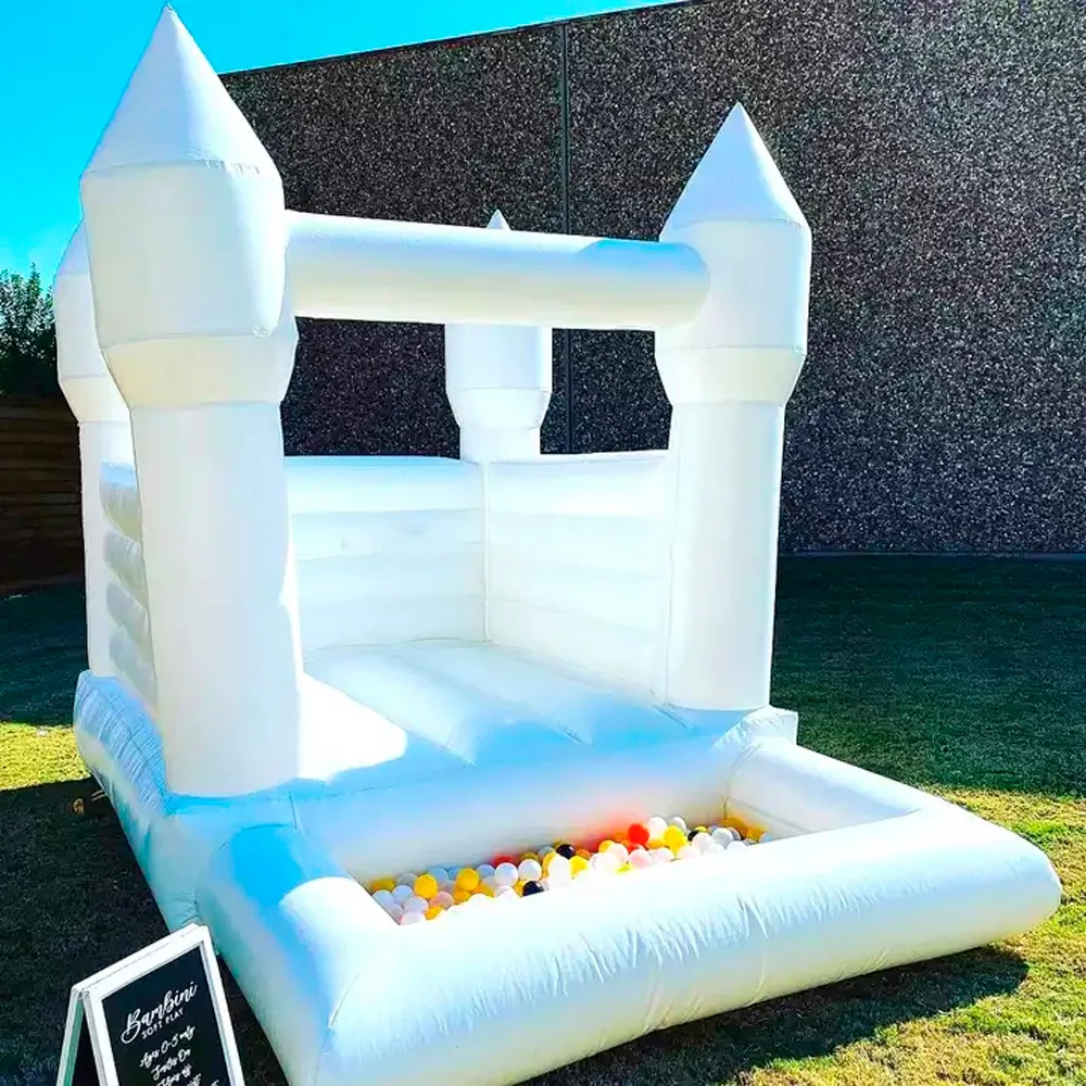 Maison de rebond gonflable de mariage blanc avec piscine à balles enfants Mini château plein d'entrain fête d'anniversaire Moonwalk Air cavaliers à vendre