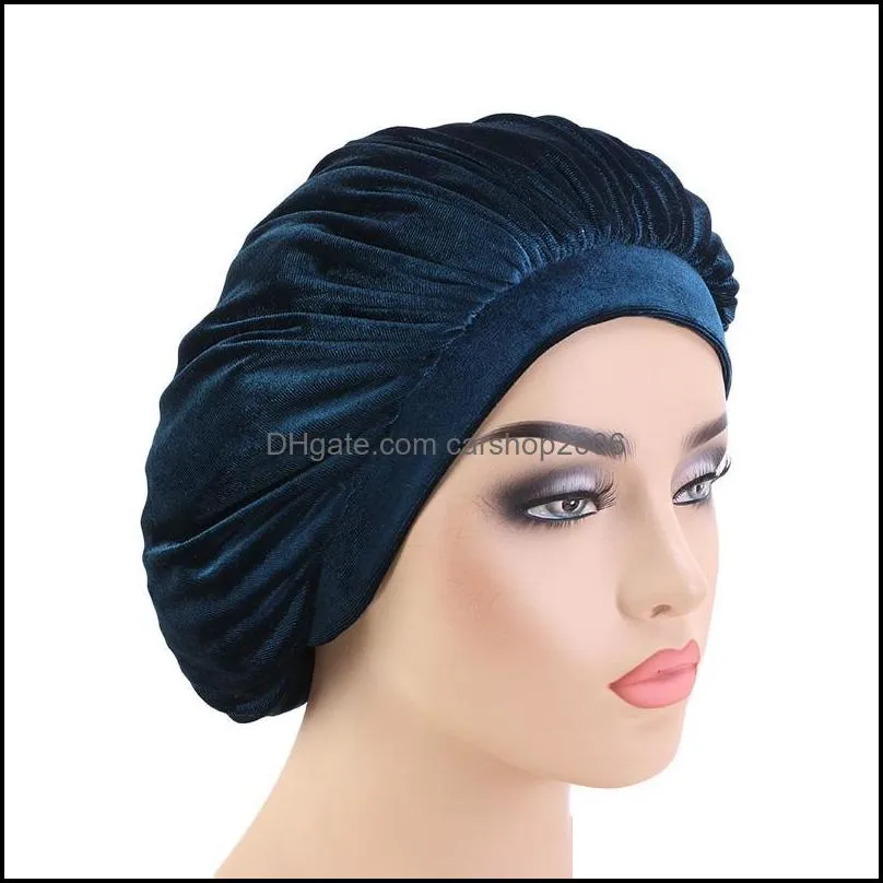 muslim women wide velvet bonnet sleep turban hat cancer chemo beanies cap with premium elastic band head wraps hair loss cap