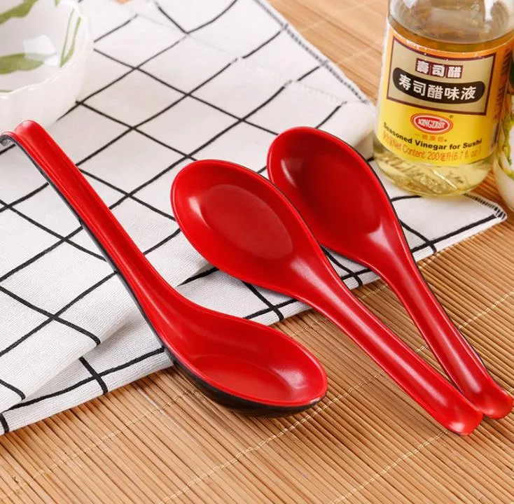 wholesale Red Black Color Melamine Spoons Home Flatware Japanese Plastic Bowl Soup Porridge Spoon SN3107