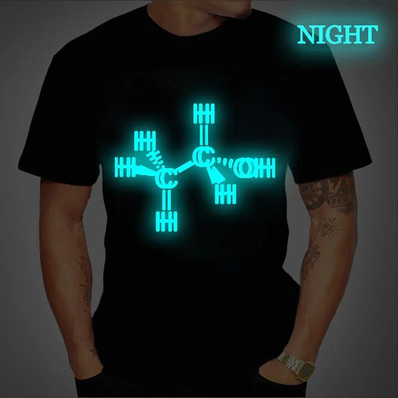 T-shirts sommar män alkohol molekyl tshirts kvinnor casual unisex lysande grafisk t-shirt kortärmad o-neck tee toppar camiseta