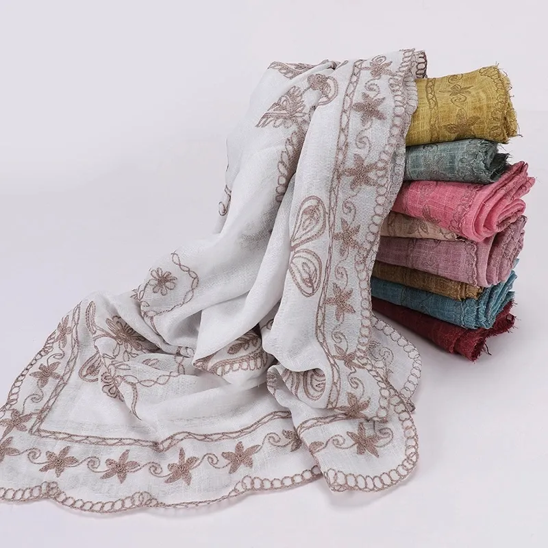 2022 New Plain Lace وشاح الحجاب للنساء للألوان الصلبة المطرزات مطرزة المرأة المسلمة حجاب العيد abaya امرأة عمامة