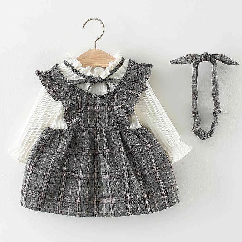 소녀의 긴 소매 드레스 봄과 가을 아기 격자 무늬 공주 드레스