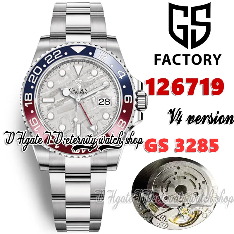 GSF V4 GMT GS126719 CAL.3285 GS3285 MANS ANTALITION ANTERY PEPSI RED Blue Ceramics Bezel 904L Stainly Steeld Bracelet مع نفس بطاقة الضمان التسلسلي الأبدية