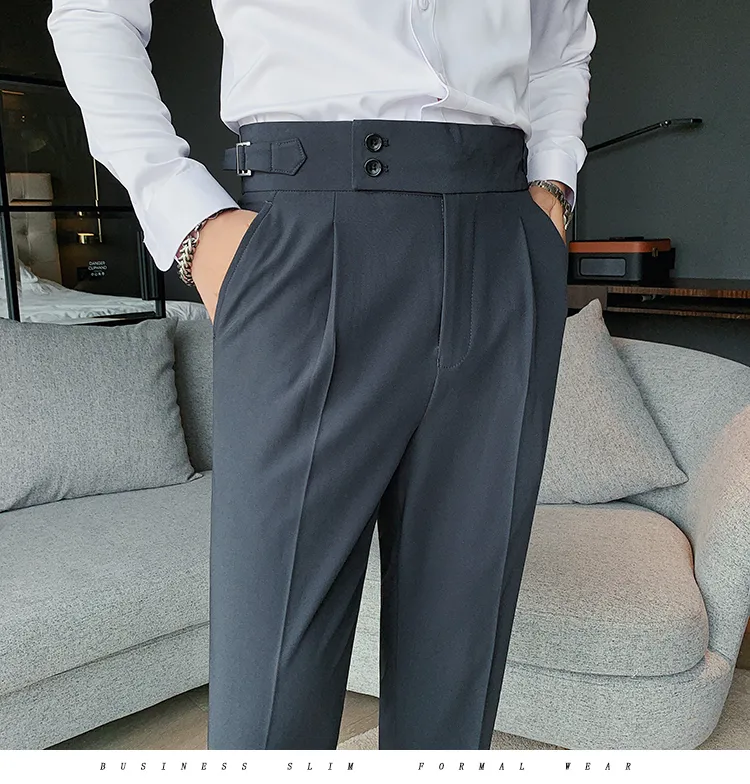British Style High Waist Slim Fit Formal Pants For Men For Autumn