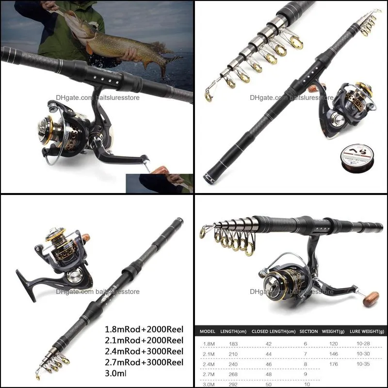 1.8-3.0m Fishing Rod And 11BB Reel Wheel Portable Travel Spinning Combo Carp Pesca