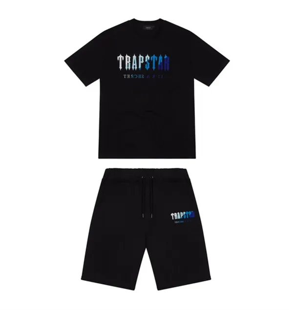Top Trapstar New Men's T-shirt Kort ärmdräkt Chenille Tracksuit Black Cotton London Streetwears-2xl