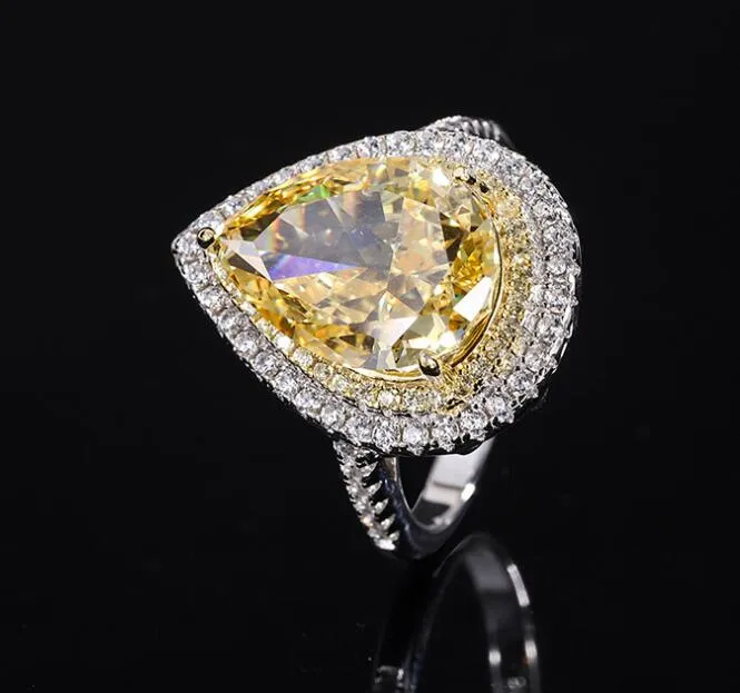 Bague de fiançailles en forme de poire, 2.00 ct, jaune fantaisie Vs1, diamant de laboratoire, or 18 carats