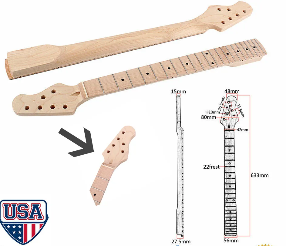 القيقب 22 الحنق الرقبة الغيتار ل st strat stratocaster 56 ملليمتر 380 ملليمتر نصف قطرها R2 الجوز الولايات المتحدة مستودع السفينة