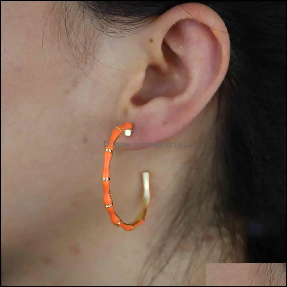 Charmörhängen smycken 2021 sommar Colorf Girl Women 40mm Big Circle Neon Emamel MTI Colors Bamboo Shape Hoop Earring Drop Dhnjr