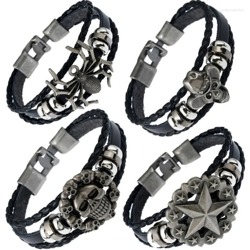 Punk Gothic Vintage Multilayer Men Bracelets Skull Pirate Spider Star Charm Chave Chain Chain Bangle Wrists Jewelry Link