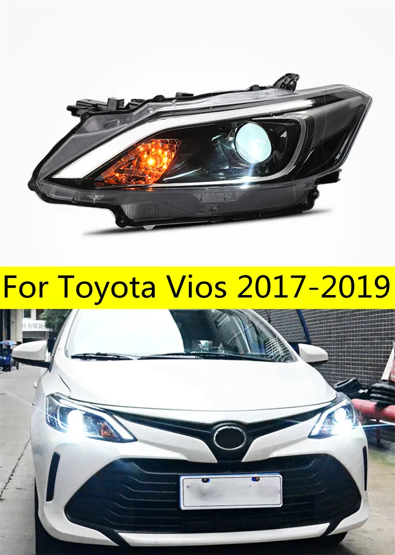 High Beam Head Lamp för Toyota Vios LED-strålkastare 20 17-19 Blue DRL Turn Signal Dual-Beam Lens LED Running Lights