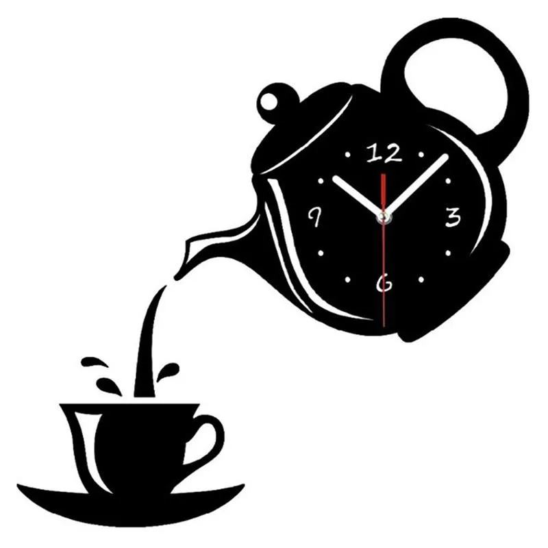 Wall Clocks Clock Acrylic Coffee Cup Teapots Perfect Art Decorate Modern Hanging For Home SEC88Wall ClocksWall