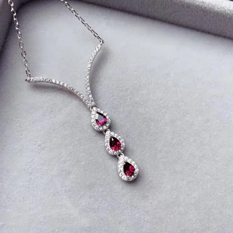 Kedjor Colife Jewelry 925 Silver Necklace For Daily Wear 3 Pieces Natural Garnet Brithday Gift Womanchains Godl22