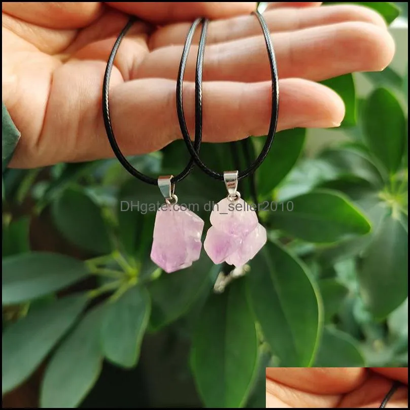 reiki healing natural crystal amethyst stone pendant necklace chakra rope chain necklaces women jewelry dhseller2010