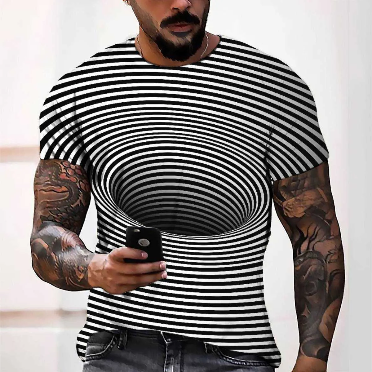 Summer Mens T-shirts Fashion 3D Digital Printing Vortex Vision Men Casual Loose Short Sleeve T-shirt Breathable Loose Top