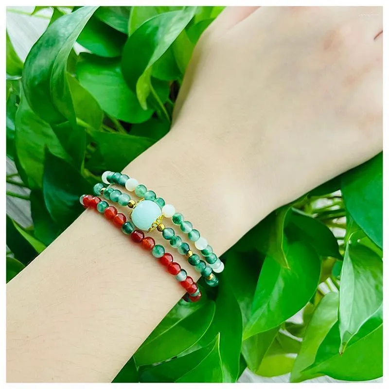 Beaded Strands Boho Wrap Armband Red Agate Shell Bead Malay Jade Aquatic Chalcedony Set for Women Natural Stone Bangle Jewelry Kent22