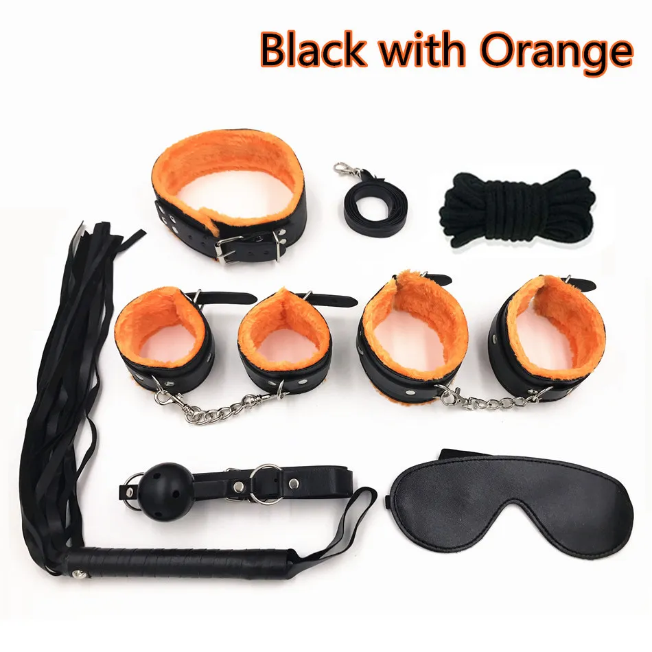 10 Pcs/set PU Leather BDSM Kit - Bondage Set Hand Cuffs Footcuff Whip Rope  Blindfold