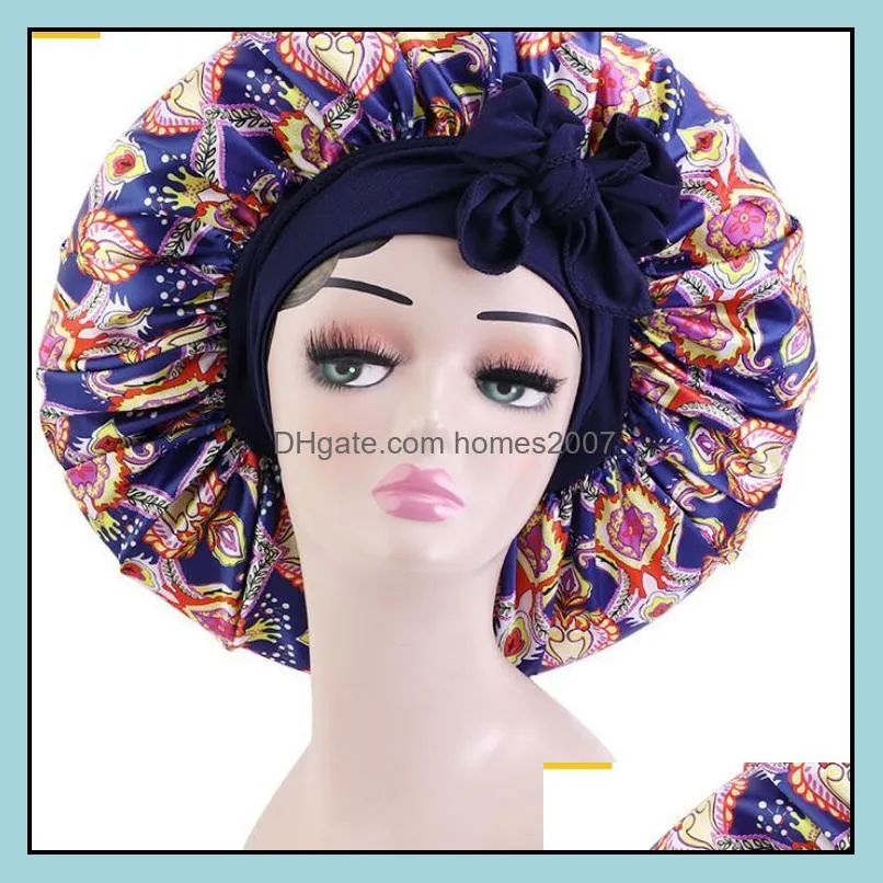 Women`s Extra Large Hair Cap For Sleeping New African Elastic Artificial Silk Printed Satin Round Hat Chemo Bonnet Night Turban