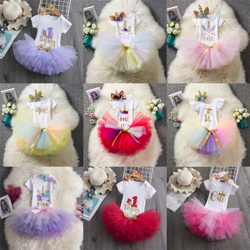 Księżniczka jednorożca sukienka dla dziewcząt 1 rok Baby Girl Birthday Cake Smast Strable Sukienki 12M Vestidos Infantil 1172 E3