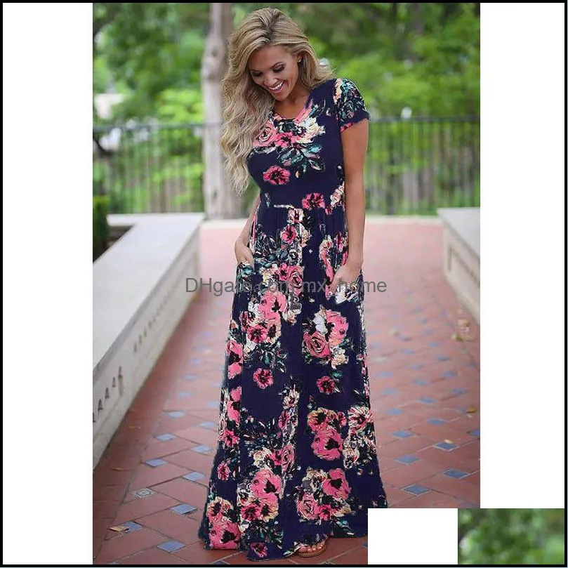 women floral print shorts sleeve boho dress summer evening gown party flower beach dresses z6209