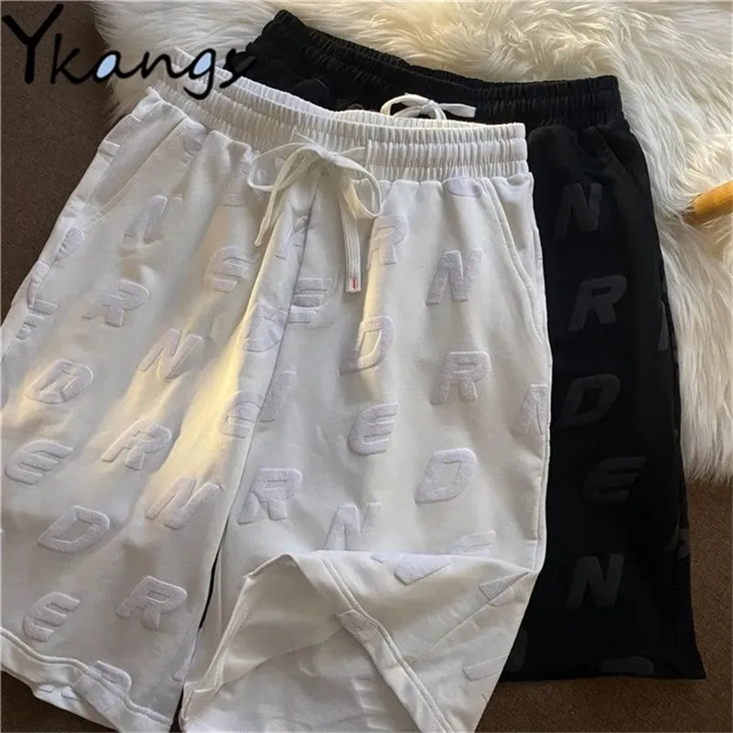 Letter Print Korean Streetwear Aesthetic Loose High Waist Shorts Women Summer Casual Cycling Biker Wide Leg Fashion Short Female 220419