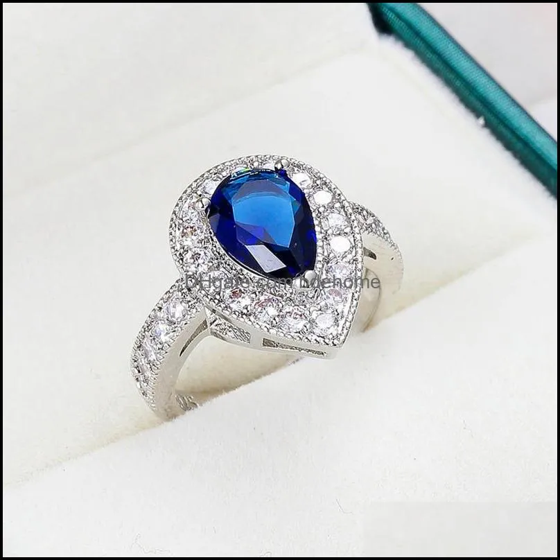 Cluster Rings Anillos Yuzuk Luxury Water Drop Blue Created Sapphire Real 925 Sterling Silver Wedding Band For Women Fine Jewelry1