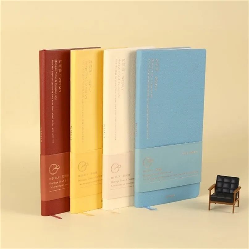 ₩15,047에서 Kinbor 주간 계획 주 손 계정 책 Bronzing 가죽 노트북 휴대용 메모장 학생 자기 훈련 펀치 플래너
