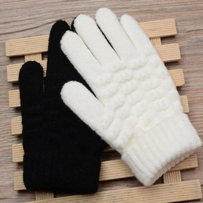5本の指の手袋ファッション子供の厚いニット暖かい冬の子供たちストレッチミトン男の子幼児固体ガンズ手アクセサリー