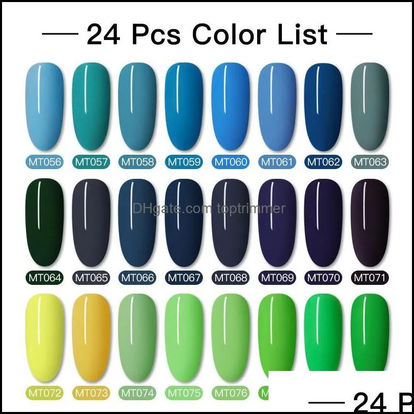 24pcs pure color gel nails polish set soak off uv glitter varnish semi permanent base top coat matte nail lacquers art kits