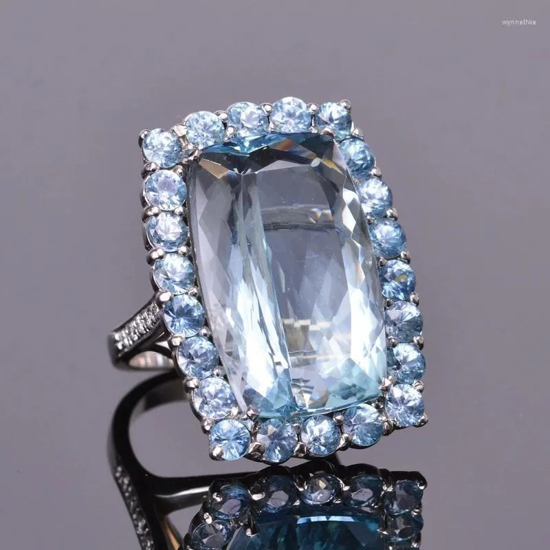 Anneaux de mariage Huitan luxe bleu clair fête de fiançailles pour les femmes Ly Design brillant cubique zircone dame bague bijoux de mode Wynn22