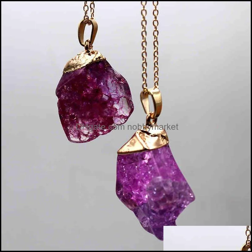 Crystal original stone pendant irregular crystal gold-plated necklace colored natural DIY accessories