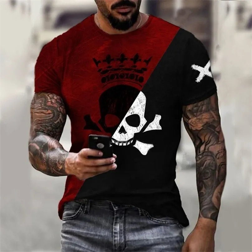 Fashion Two Colors Skull Graphic 3D Print Mens TShirt Streetwear ONeck Short Sleeve Oversized Male T Shirt Breathable Top 6XL 220607