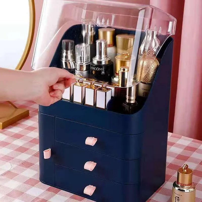 Bolsas de cosméticos Estuches Organizador de maquillaje de gran capacidad Caja de almacenamiento Tipo cajón Estante de acabado de escritorio Lápiz labial a prueba de polvo Máscara de belleza CaseCosm