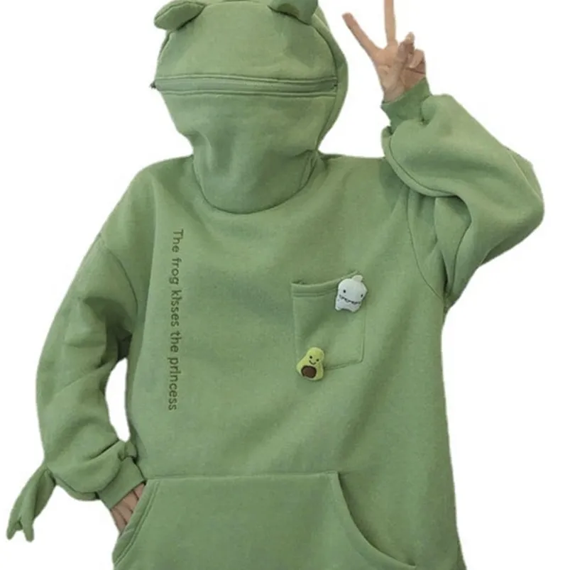 Broderie grenouille surdimensionnée Sweat-shirt et sweats à capuche Harajuku chauffage chaud sweat à capuche de style coréen printemps 220726