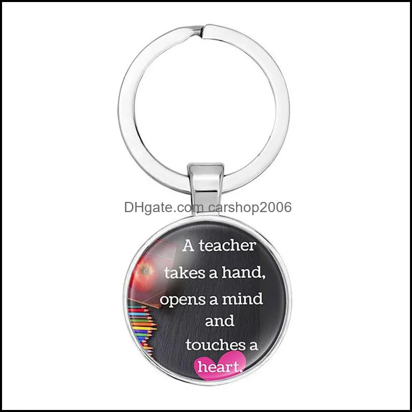 glass time gemstone pendant key ring high quality teachers` day keyfobs holder creative letter round keychains jewelry p374fa