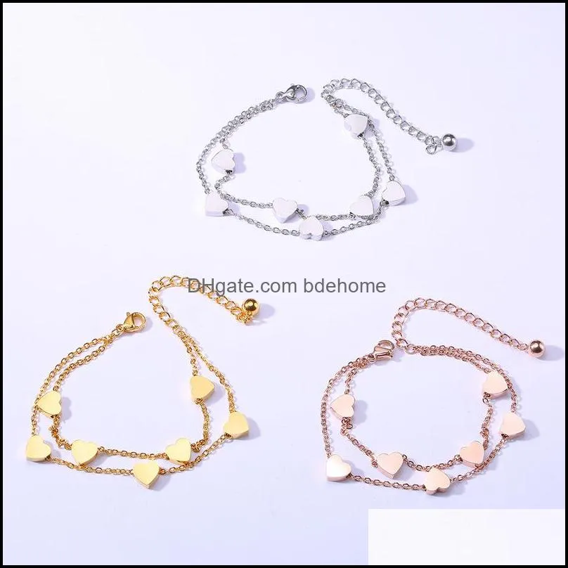  fashion stainless steel heart love charm bracelet anklet for women elegant sliver gold rose gold adjustable wrist link chain