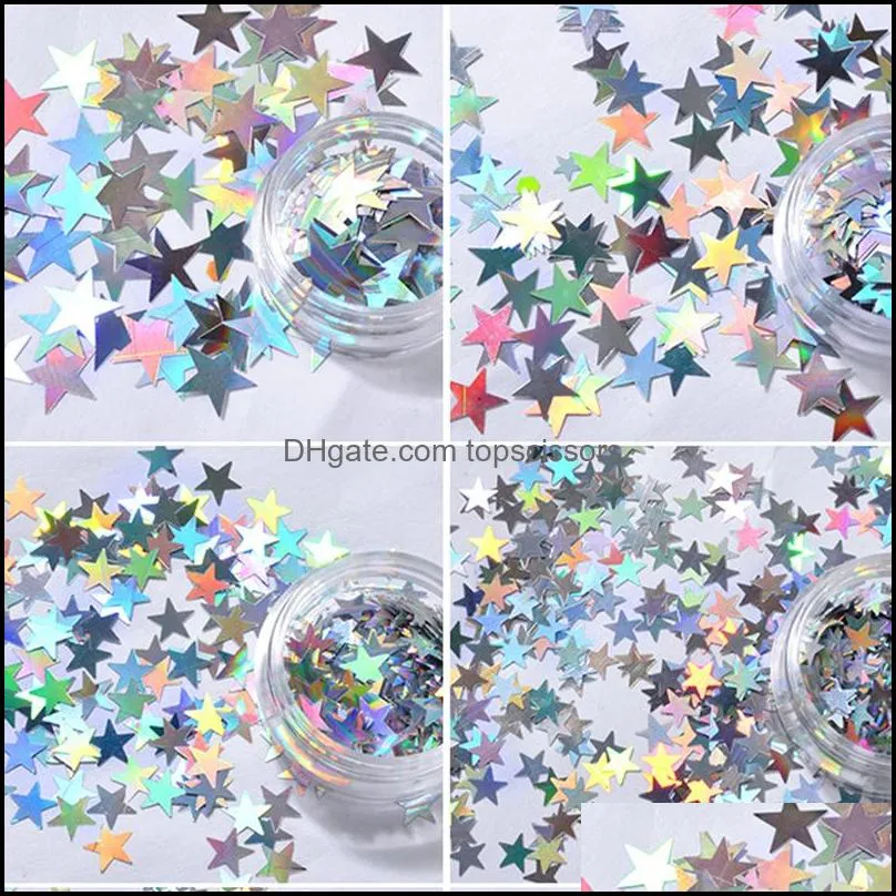 Laser Star Shape Nails Art Decoration Sparkly 3D Gold silver Sequins Spangles Polish Nails Accessories 6pcs/set