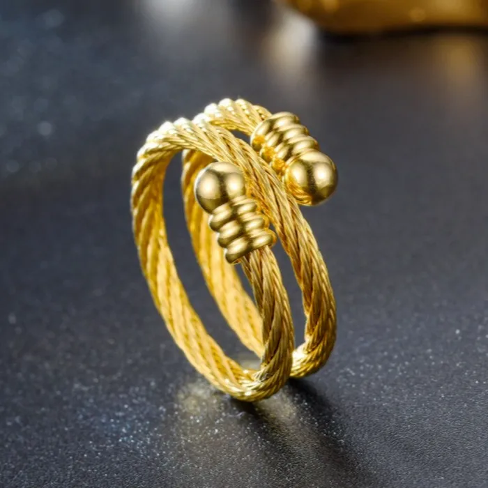 Wrap Wire Ring Band Guld rostfritt stål Öppet justerbara knogringar för kvinnor män mode fin smycken gåva