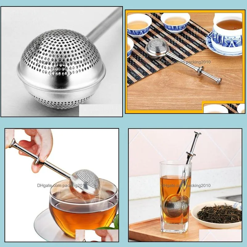 Tea Strainer Ball Push Tea-Infuser Loose Leaf Tool Herbal Teaspoon Filter Diffuser Home Kitchen Bar Drinkware Stainless Steel