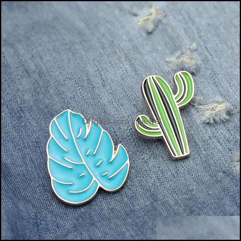 fashion cartoon cactus brooches cute mini plant pot enamel for women denim jackets lapel pins hat badges kid jewelry accessories