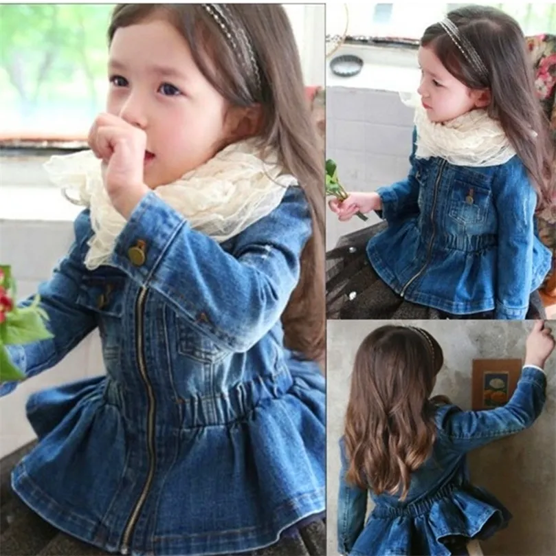 Teenmiro Girls Peplum Denim Jacket Kids Fashion Jeans Coat Spring Children Clothes Fashion Little Girls Outerwear Clothing 2-8Y LJ20117