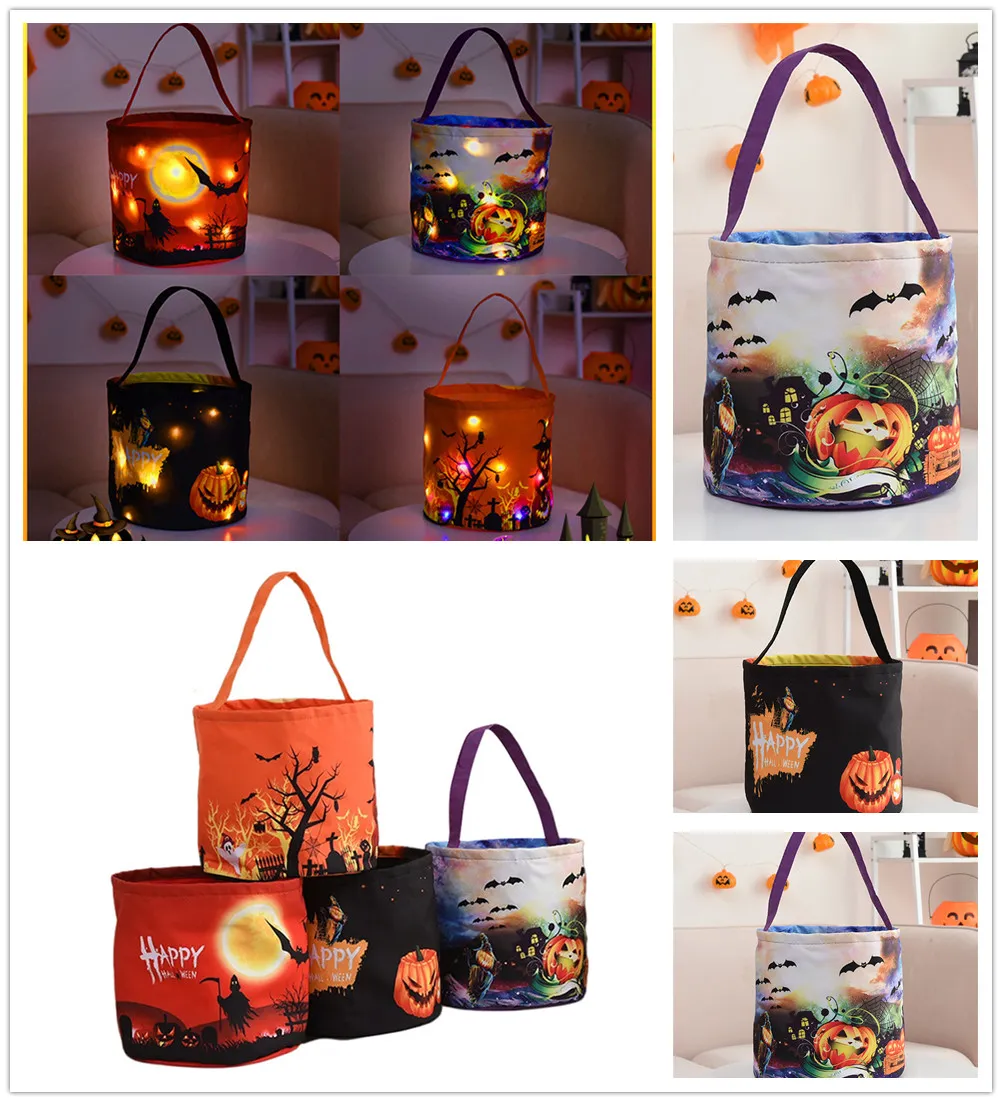 NOVAS Cestas de Halloween Bolsas de abóbora brilhantes Bolsas de doces infantis Festival Bolsas de festivais Decorativa Aderentes 2023 Entrega rápida