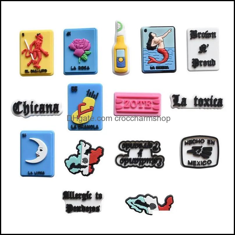 Shoe Parts Accessories Shoes Mexican Theme Cards Decoration Charm Buckle Jibitz For Croc Charms Clog Buttons Drop Delivery mix randomly