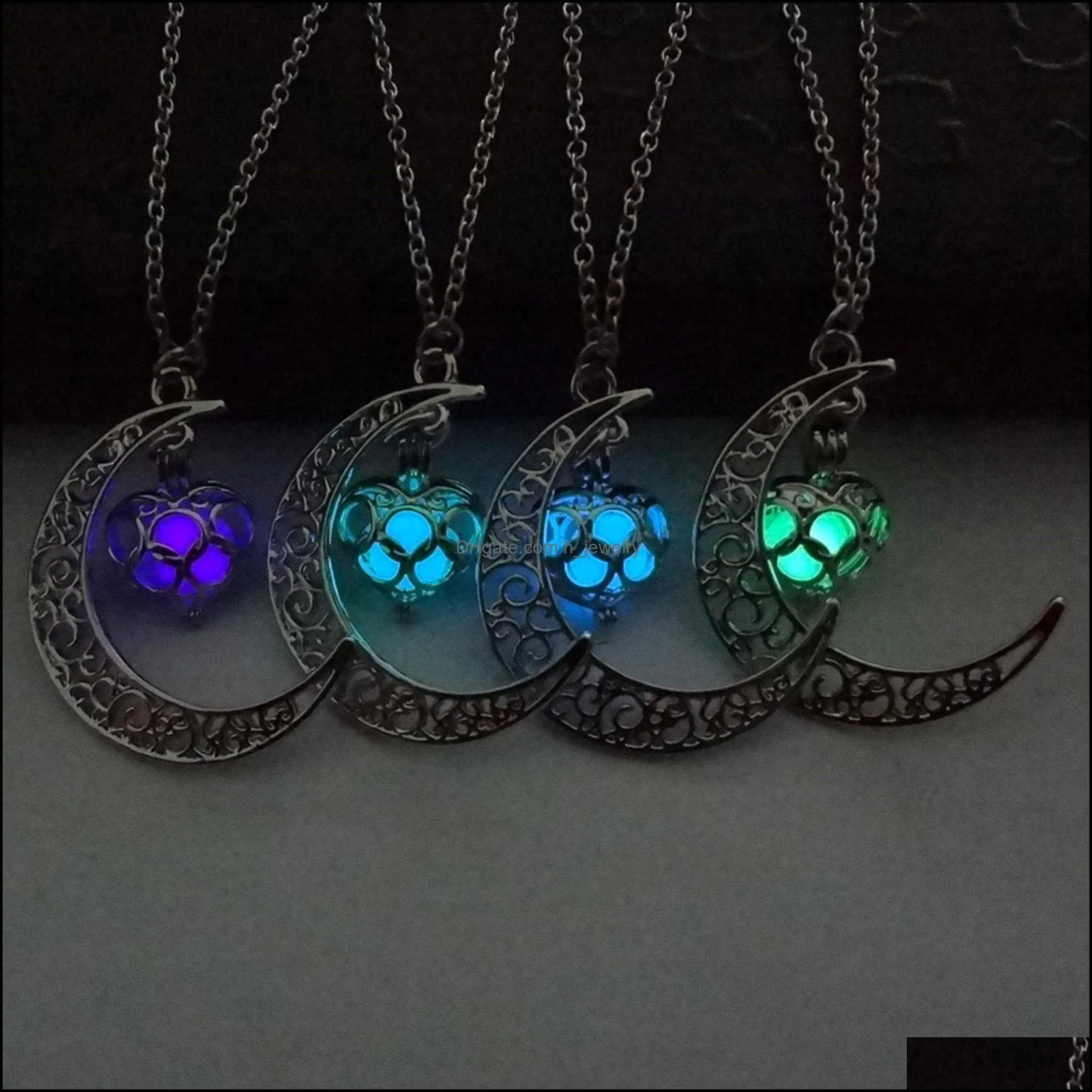 glowing in the dark pendant necklaces hollow moon heart choker necklace collares jewelry hjewelry