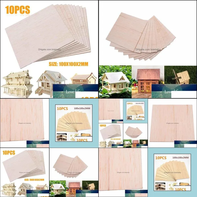 10Pcs 100x100x2mm Wooden Plate Model Balsa Wood Sheets DIY House Ship Aircraft