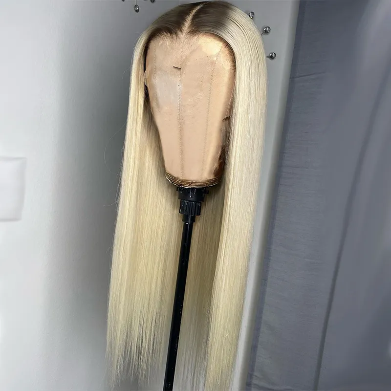 1B/613 ombre peruk 613 Blond rak lång peruk transparent spetsdel Mänskliga hår peruker för svarta kvinnor före plockade remy brasilianska
