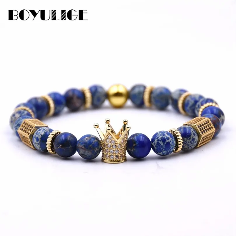 BOYULIGE Charm Crown Bracciali Braccialetti Uomo Gioielli Perline naturali Bracciale in pietra per uomini e donne Amanti dell'amicizia Pulseras Y200918