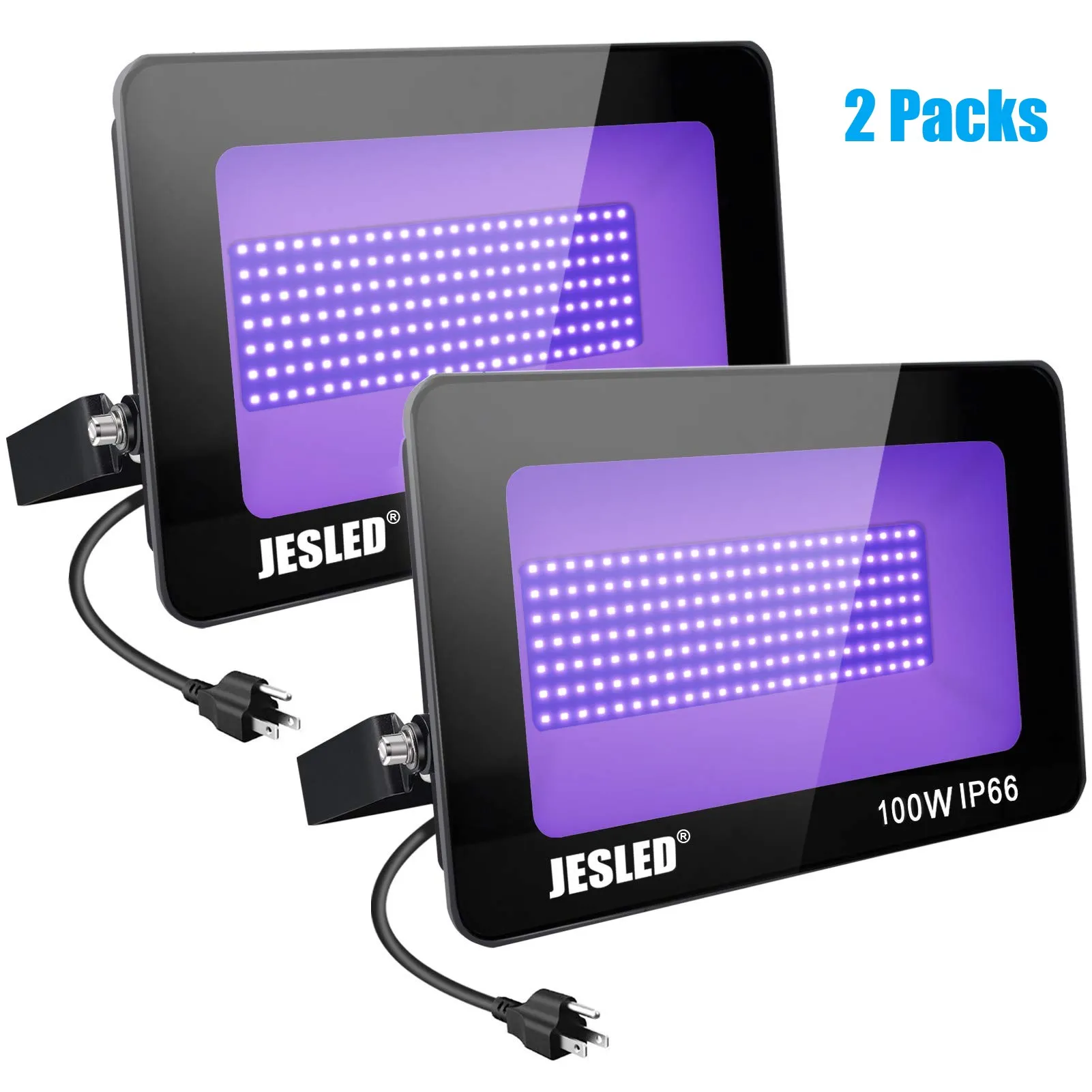 US STOCK 100W LED Blacks FloodLight 2 Pack Blacklights para Glow Flood Lights con enchufe IP66 Iluminación de escenario a prueba de agua Acuario Pintura corporal Carteles negros Room Party